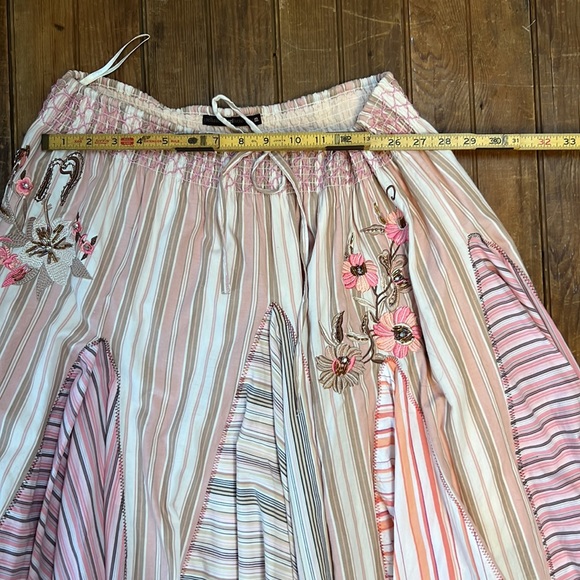 Hazel Anthropologie cotton scarf style embroidered skirt smocking - Picture 3 of 8